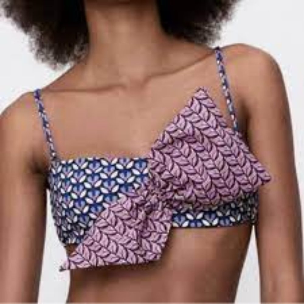 Zara bow retro bikini top purple blue blogger favorite size S